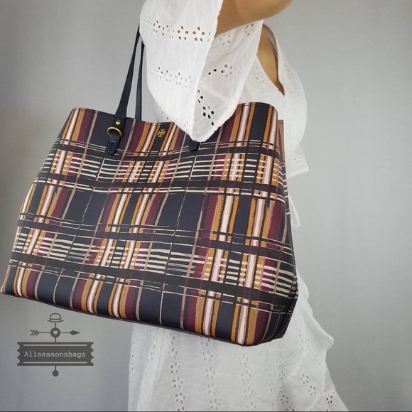 Tory Burch Kerrington Square Tote Philly Plaid Bag - Picture 2 of 8